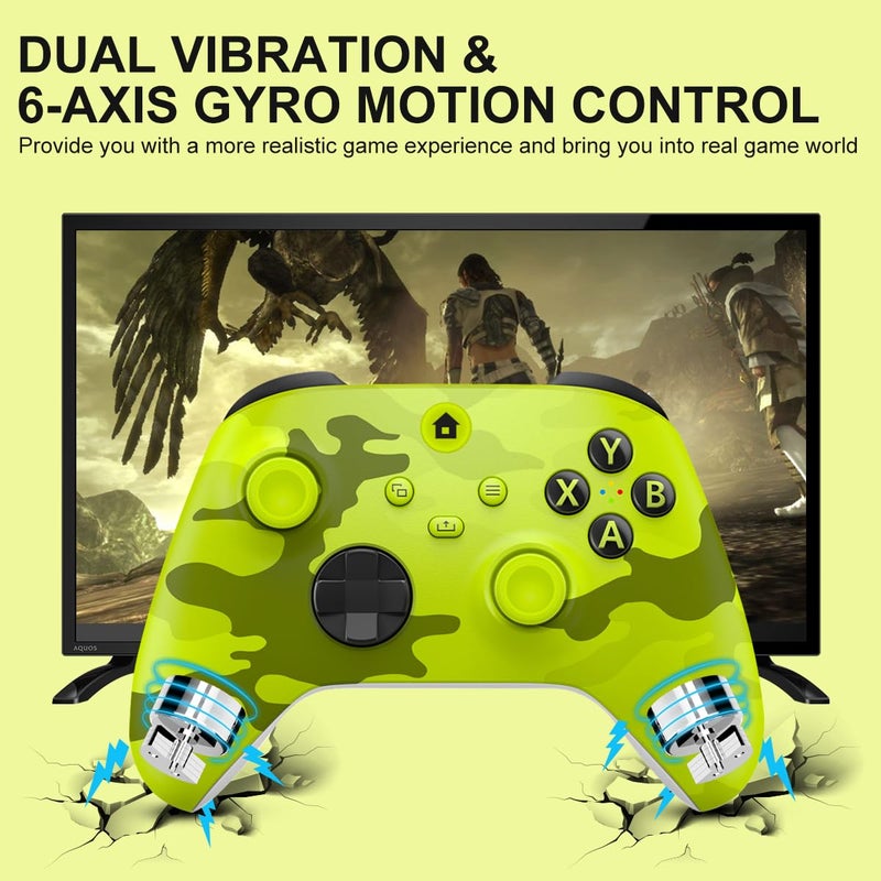 BUERTT Store وحدة تحكم Xbox One، وحدة تحكم Xbox اللاسلكية لجهاز Xbox One، Xbox Series X/S، وحدة تحكم لاسلكية مع مقبس صوت 3.5 مم، مع محول لاسلكي 2.4GHz، كامو أصفر - Image 4